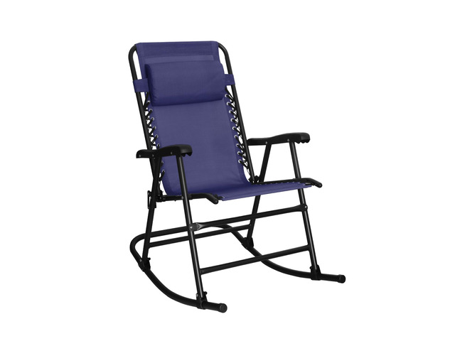 Outdoor Portable Folding Rocking Chair with Headrest, Ergonomic Design, Weather-resistant Textilene Fabric for Porch, Blue