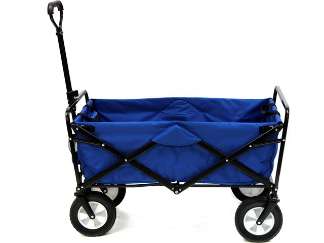 Heavy Duty Steel Frame Collapsible Folding 150 Pound Capacity Outdoor Camping Garden Utility Wagon Yard Cart, Blue