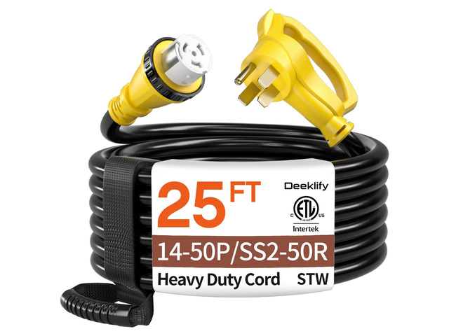 25FT 50 Amp Generator Cord NEMA14-50P/SS2-50R with Twist Lock 50 Amp RV Extension Cord Heavy-Duty 4 Conductors, NEMA 14-50P/SS2-50R STW 50amp...