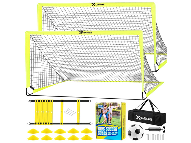 Kids Soccer Goals for Backyard Set- 2 of 6X4/ 4X3 ft Toddler Soccer Goal Training Equipment with Soccer Ball, Ladder, Pop Up Soccer Net for Kids...