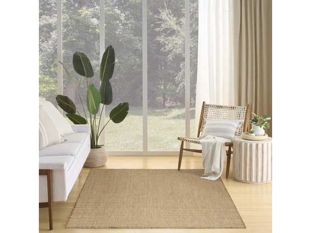 Home Courtyard Indoor Outdoor Area Rug, Jute, 5' x 7', Geometric 90% polypropylene, 10% polyester flatweave, low-shedding; hose-clean, air-dry;...