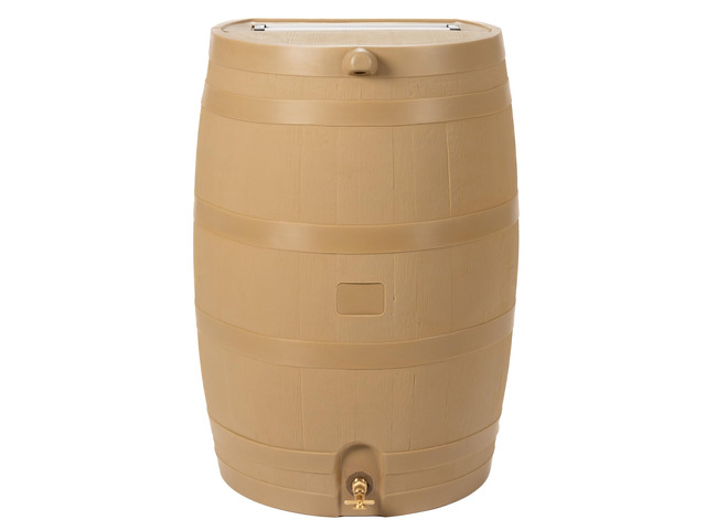 50-Gallon Rain Water Collection Barrel with Brass Spigot, Oak Color