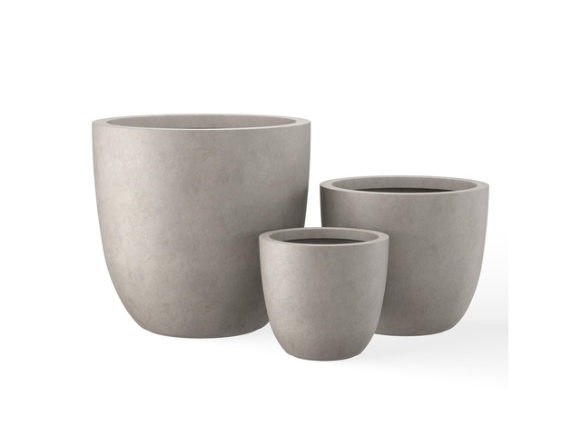 Set of 3 Weathered Concrete Bowl Planters 18' 14' 10' Dia Drainage for Outdoor, Rubber Plug for Indoor Home, All-Weather Cement Pot, Handcraft,...