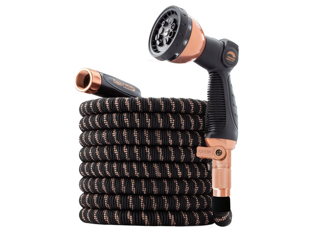 100 FT Copper Bullet Expandable Hose w/Thumb Spray Nozzle AS SEEN ON TV, 650psi 3/4 in Solid Copper Anodized Aluminum Fittings Lead-Free...