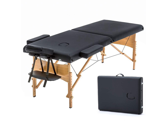 Massage Bed Portable Folding Massage Table 24' Wide,Black 2-Fold Lash Bed Height-Adjustable with Carry Bag, 450lbs Capacity For Massage,...