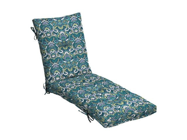 Outdoor Plush Modern Tufted Chaise Cushion, 76 x 22, Rain-Proof, Fade Resistant, Tufted Cushion for Chaise Lounger Sapphire Aurora Blue Damask