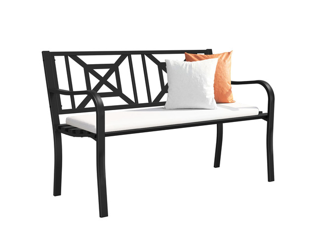 Black Outdoor Bench, Metal Weatherproof Garden Bench Cast Iron Heavy-Duty Patio Bench with Decorative Backrest for Proch Park 880lb Capacity