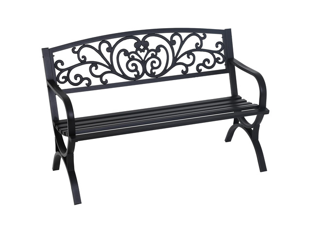 50' Outdoor Garden Bench Black 485lbs Load Capacity Heavy Duty Metal Patio Bench with Floral Design Rust & Weather-Resistant For Lawn,...
