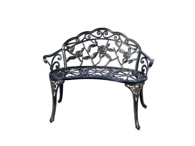 Patio Garden Bench Metal Park Bench Cast Aluminum Outdoor Furniture with Floral Rose for Patio,Park,Lawn,Yard (Copper)