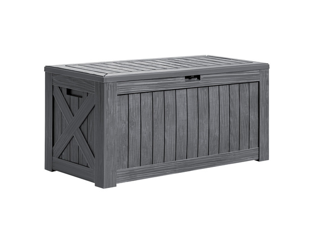 120 Gallon Deck Box, Resin Outdoor Storage Container, Gray for Patio Furniture, Garden Tools, Pool Accessories, Weatherproof, Lockable