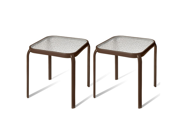 Bronze Metal Outdoor Side Table with Tempered Glass Top Set of 2 Elegant Small 16' Square Patio Table Durable Weather-Resistant Coffee Bistro...