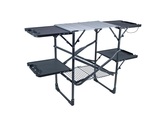OUTDOOR Slim-Fold Cook Station Portable Folding Kitchen Table with a Heat Resistant Tabletop, 4 Side Tables & Storage Rack, Perfect for Picnics &...