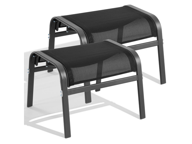 Outdoor Ottoman Set of 2, Oversized Outdoor Foot Rest, Black Stackable, All Weather Outdoor Foot Stool, Supportive Textliene, Metal Frame, Patio...