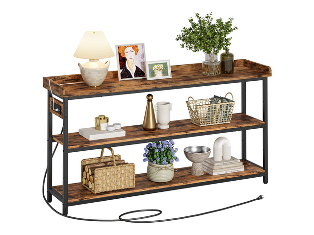 Console Table with Power Outlet, One Piece Top, Sofa Table 55' Entryway Table with Storage, Narrow Hallway Table for Entryway, Living Room,...