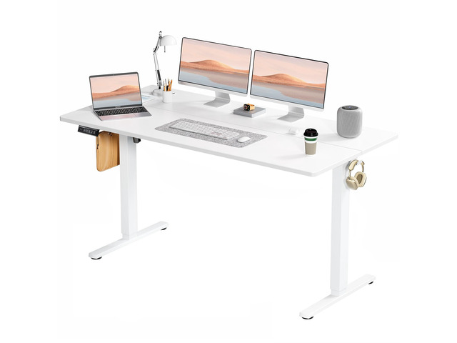 Electric Standing Desk, Computer Desk, 63x24 Inch Adjustable Height, Splice Wood Board, 3 Memory Preset, Sit Stand Work Table for Home Office, White