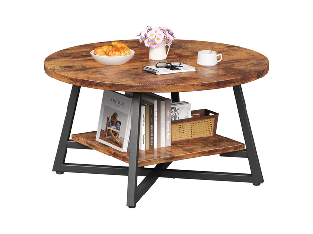 Round Coffee Table, Small Circle Coffee Table with Storage, Modern Wood Round Center Table for Living Room, Home Office, Small Space, Easy...