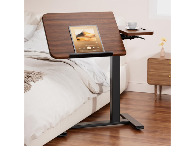 Tiltable Mobile Small Standing Desk, Pneumatic Adjustable Height Overbed Bedside Table with Wheels, Sit Stand Portable Rolling Laptop Desk Computer...