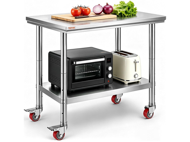 Mophorn Stainless Steel Work Table 36x24 Inch with 4 Wheels, Casters Heavy Duty Food Prep Worktable for Commercial Kitchen Restaurant, Silver
