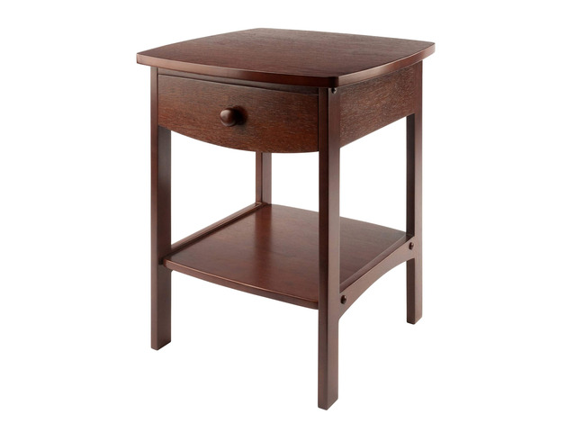 22 x 18 x 18-Inch Wood Curved End Table/Night Stand with One Drawer, Brown (94918)