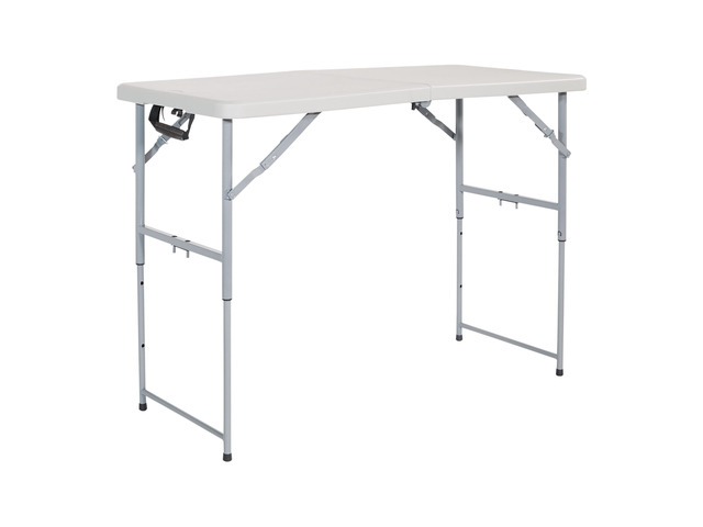 Resin Multipurpose Rectangle Table, 4-Feet Long, Height Adjustable, Center Folding Table, Light Gray