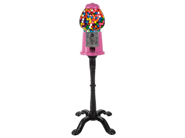 Popcorn Gumball Machine with Stand and Coin Bank, Pink, 15' Vintage Style Bubble Gum Machine with Glass Globe and Metal Base - Gum Ball or Candy...