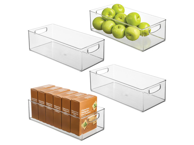 Stackable Storage Bin, Set of 4, Clear Organizer Bin for Kitchen and Pantry, Made in USA