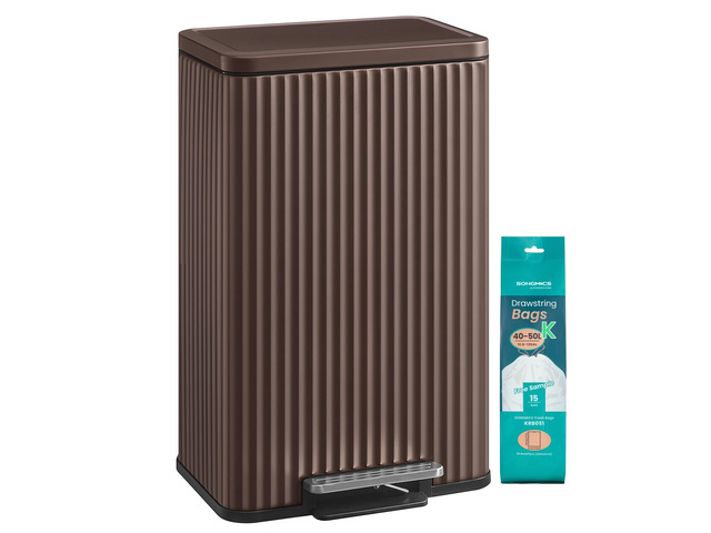 Trash Can, 13 Gallon (50 L), Stainless Steel, with Lid, Pedal Garbage Can for Kitchen, with Soft Close, Removable Inner Bucket, 15 Trash Bags...