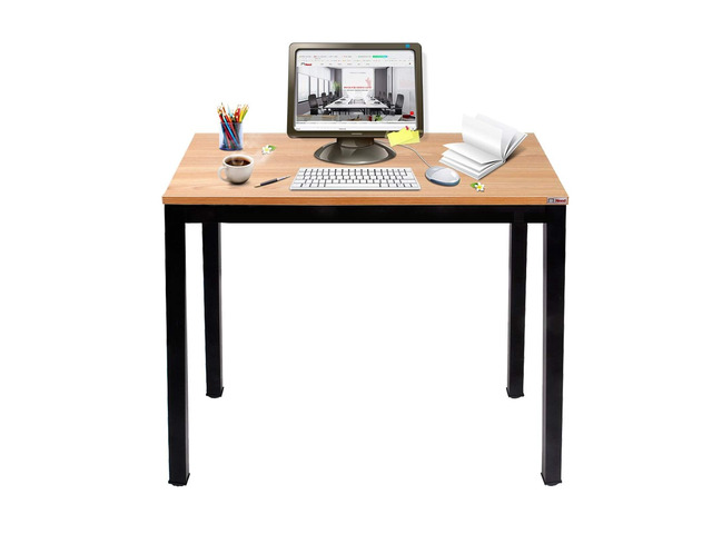 Small Computer Desk for Home Office 31.5 Inch Gaming Desk Teak Black Frame Sturdy and Heavy Duty Writing Desk for Small Spaces, Sturdy Writing...