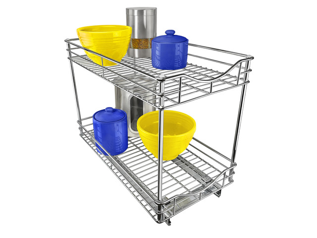Pull Out Cabinet Organizer, 2-Tier Slide Out Drawer 11W x 21D chrome 2-Tier pull-out shelves add easy-access storage for pots, pans, cookware and...