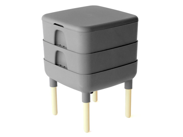 The Essential Living Composter, 2-Tray Worm Vermicomposter Bin (HF-LC4000v2-GRY) Grey
