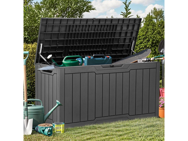 80 Gallon Resin Deck Box Weather Resistant Outdoor Storage Box, Lockable Indoor Outdoor Storage for Supplies and Essentials, Dark Gray