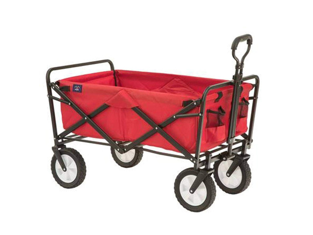 Heavy Duty Steel Frame Collapsible Folding 150 Pound Capacity Outdoor Camping Garden Utility Wagon Yard Cart, Red