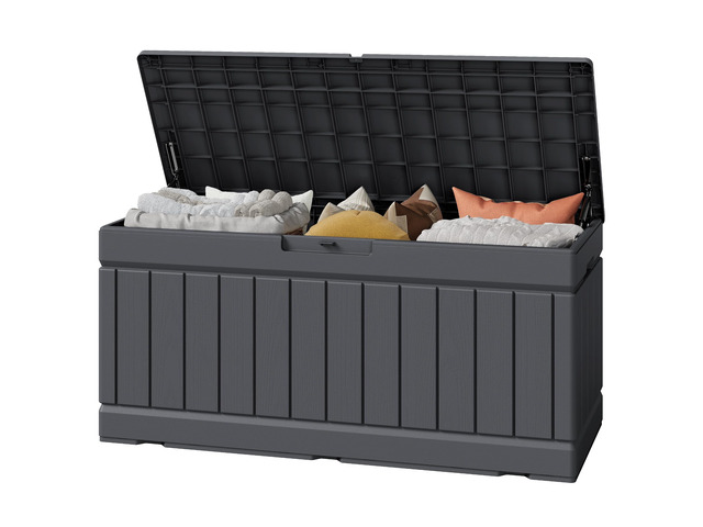 Outdoor Storage Box 82 Gallon Storage Bin with Lid for Patio Furniture, Garden Tools, Pool Supplies, Waterproof and UV Resistant, Lockable, Gray
