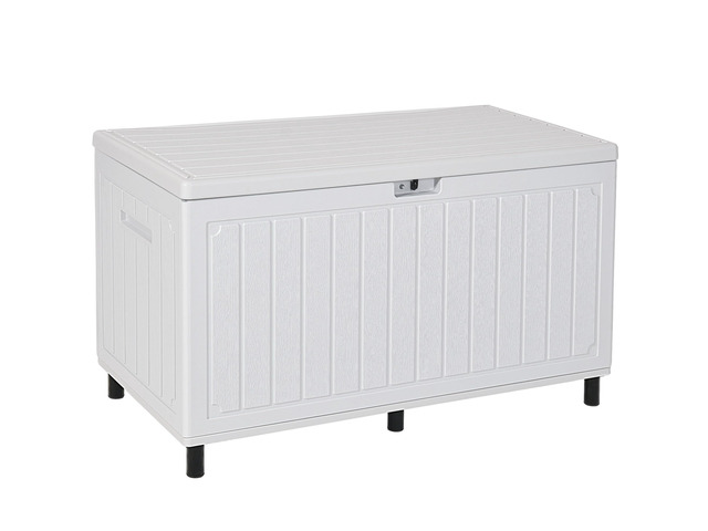 90 Gallon Outdoor Double-Wall Deck Box w/6 Heavy-Duty Metal Legs Large Resin Storage Box with Handle, for Cushion, Waterproof & Lockable,for Pool...