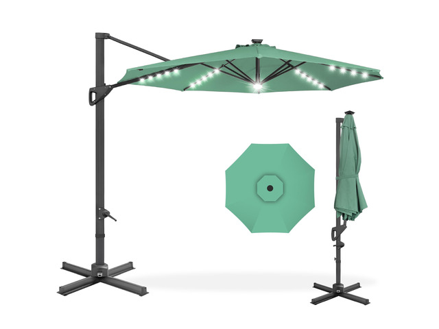 10ft Solar LED Cantilever Patio Umbrella, 360-Degree Rotation Hanging Offset Market Outdoor Sun Shade for Backyard, Deck, Poolside w/Lights, Easy...