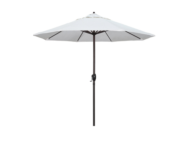 California Umbrella 9' Round Aluminum Outdoor Deck, Pool or Patio Umbrella, Crank Lift, Auto Tilt, Bronze Pole, White Olefin