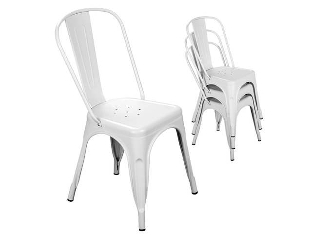 Metal Dining Chair Farmhouse Tolix Style for Kitchen Dining Room Café Restaurant Bistro Patio, 18 Inch, Stackable, Waterproof Indoor/Outdoor (Sets...