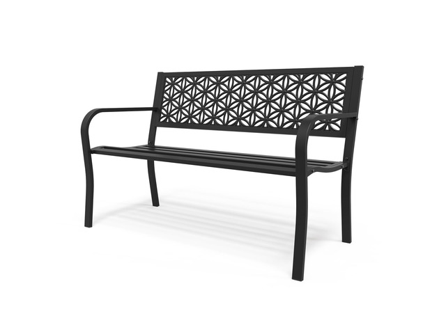 50' Outdoor Bench Metal with Floral Back, Garden Bench Front Porch Benches for Yard Patio Entryway Park Outside, 800lb Capacity - Black
