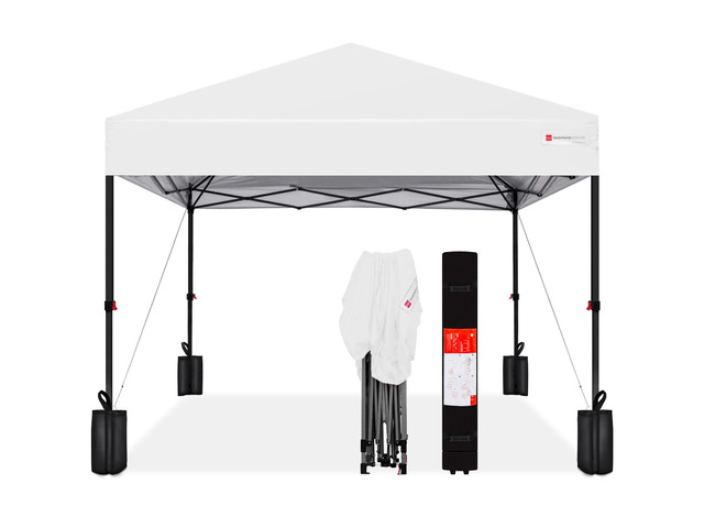 10x10 Pop Up Canopy Tent, EZ Setup, White 1 Person 1 Minute Setup, Includes Carry Case & 4 Weight Bags, Outdoor Shade for Camping, Parties, Events