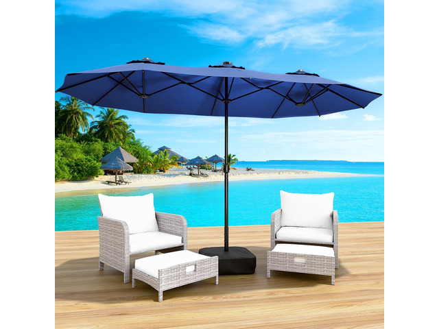 15FT Double-Sided Patio Umbrella with Base Included, Large Outdoor Rectangular Market Umbrella for Backyard, Poolside, Lawn & Garden,Blue