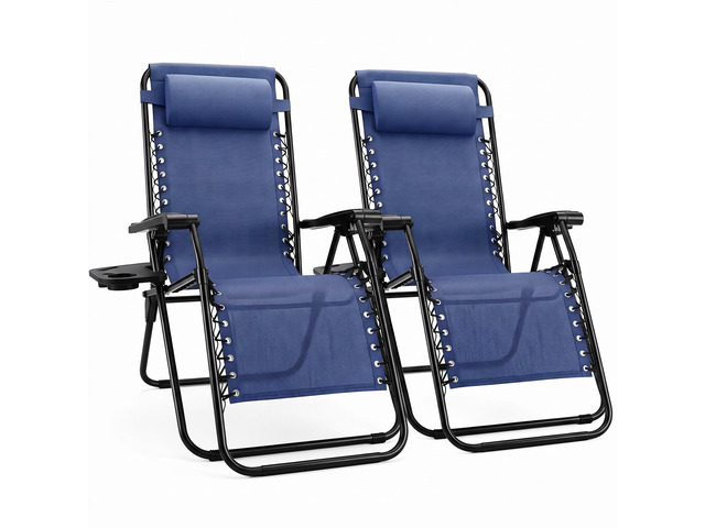 Zero Gravity Chairs, Set of 2 Portable Recliner Beach Camping Patio Outdoor Folding Lounge Chair with Cup Holder Trays and Adjustable Pillow for...