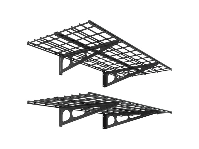 2-Pack 2x4ft 24-inch-by-48-inch Wall Shelf Garage Storage Rack Wall Mounted Floating Shelves, Black, Classic Series