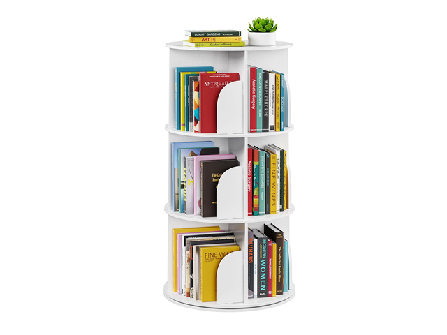 3 Tier Rotating Bookshelf Tower, Spinning Bookcase Lazy Susan, Revolving 360 Book Shelf Storage Round Carousel, Vertical Rotate Turning Spiral...