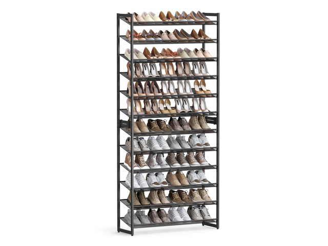 Shoe Rack, 12-Tier Shoe Organizer, Metal Shoe Storage for Garage, Entryway, Set of 2 6-Tier Stackable Shoe Shelf, with Adjustable Flat or Angled...
