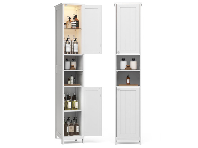Tall Storage Cabinet with Lights, Slim, 11.8' W, Cloud White Freestanding, Adjustable Shelves, for Small Spaces, Bathroom, Living Room,...