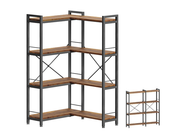 4 Tier Bookshelf, L Shaped Corner Bookshelf with 8 Open Shelves, 49.4 Inch Straight Wide Bookcase with Metal Frame and Wooden Board, Adjustable...