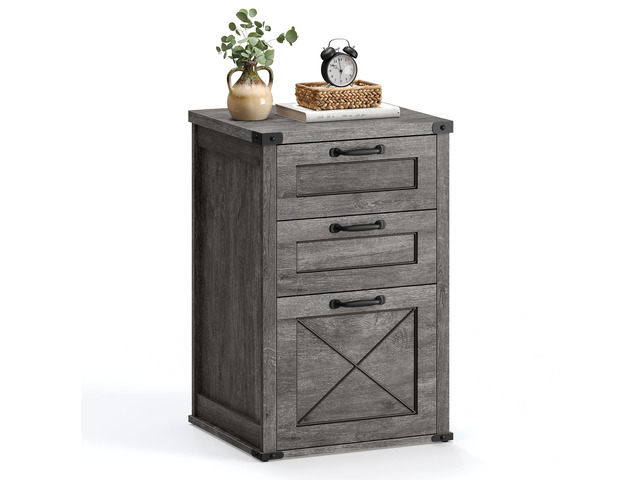 File Cabinet with 3 Drawers, Printer Stand, Fit A4 Letter Size Hanging File Folders, Farmhouse Style, for Home Office, Misty Gray, HANAN...