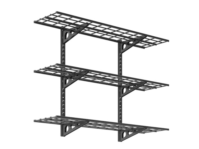 3-Tier 1x4ft Garage Storage Wall Shelving, Height Adjustable 12x48inch per Shelf Garage Floating Shelves, Heavy Duty Wall Mounted Shelve, 600lbs...
