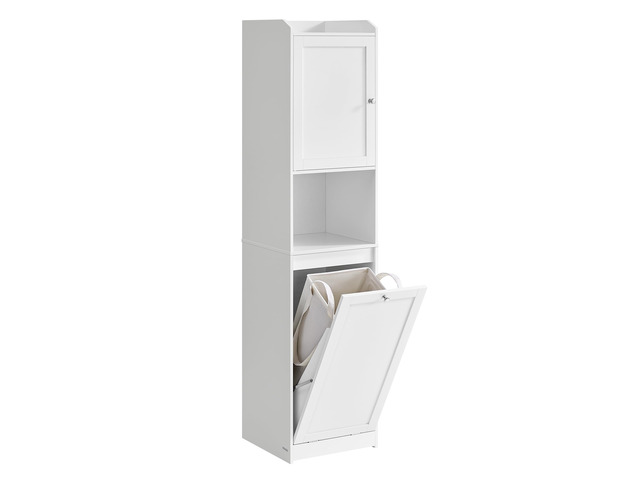 Tall Storage Cabinet, with Removable Laundry Basket, Cloud White Compartment, for Bathroom, Living Room, 15.8 x 15.8 x 66.9 Inches, SIREN...