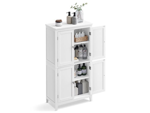 Bathroom Floor Storage Cabinet with 4 Doors, Cloud White Freestanding Bathroom Storage Unit, Adjustable Shelf, 23.6 x 11.8 x 43.3 Inches, HELAN...